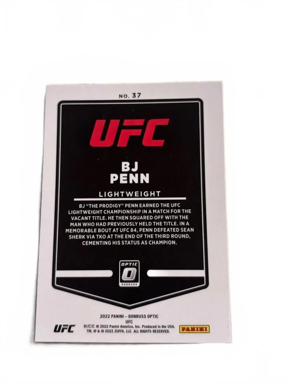 2022 Panini Donruss Optic UFC BJ Penn Lightweight Trading 카드